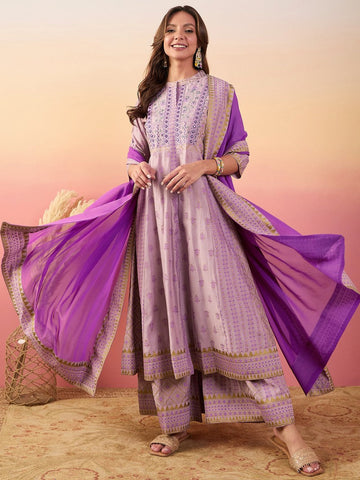 Amazing Purple Color Silk Fabric Plazzo Suit