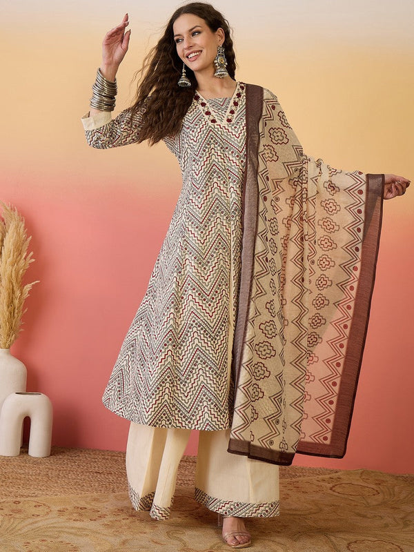 Amazing Beige Color Silk Fabric Plazzo Suit