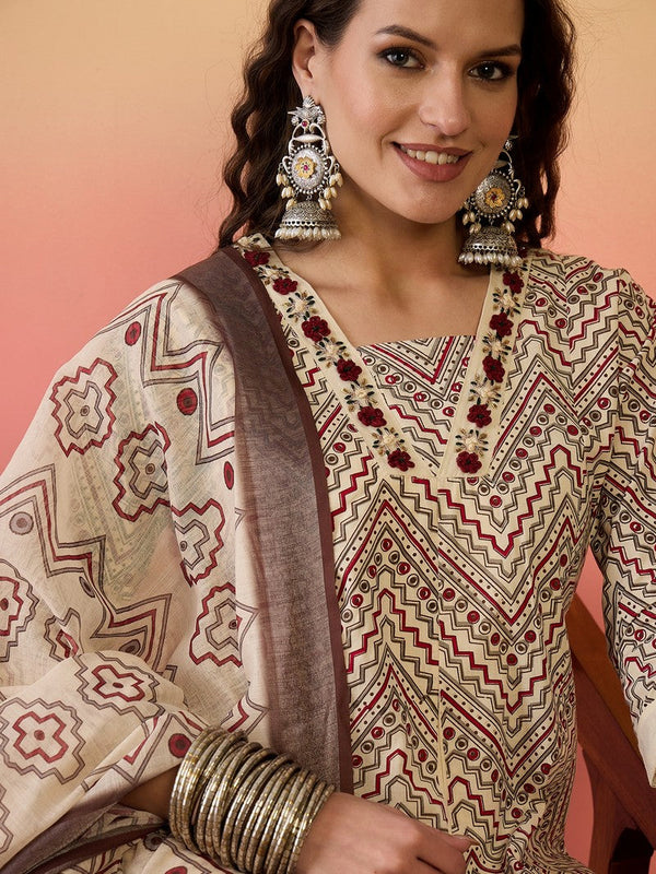 Amazing Beige Color Silk Fabric Plazzo Suit