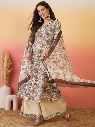 Amazing Beige Color Silk Fabric Plazzo Suit