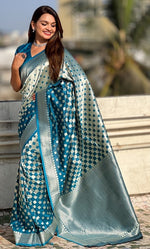 Ideal Teal Color Banarasi Fabric Partywear Saree