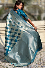 Ideal Teal Color Banarasi Fabric Partywear Saree