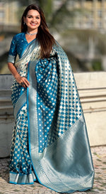 Ideal Teal Color Banarasi Fabric Partywear Saree