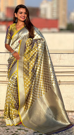 Ideal Yellow Color Banarasi Fabric Partywear Saree