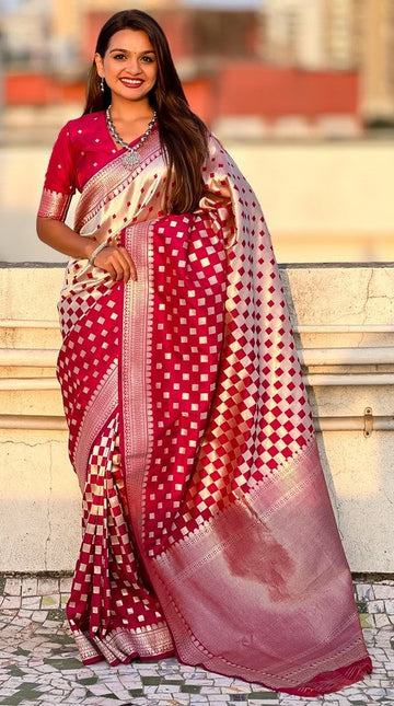 Ideal Pink Color Banarasi Fabric Partywear Saree