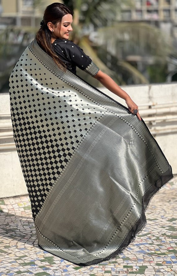 Ideal Black Color Banarasi Fabric Partywear Saree