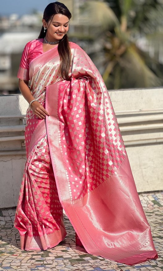 Ideal Pink Color Banarasi Fabric Partywear Saree