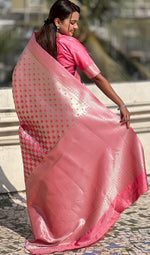 Ideal Pink Color Banarasi Fabric Partywear Saree