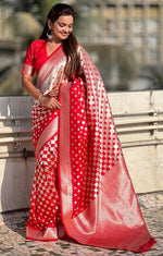 Ideal Red Color Banarasi Fabric Partywear Saree