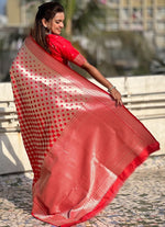 Ideal Red Color Banarasi Fabric Partywear Saree