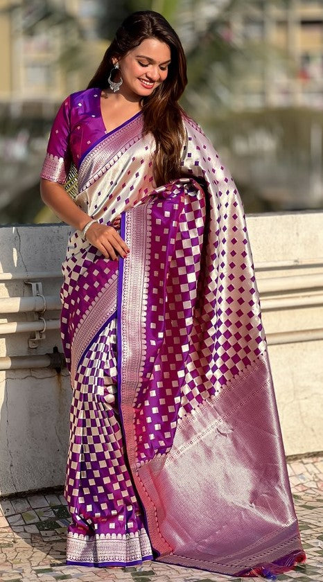 Ideal Purple Color Banarasi Fabric Partywear Saree