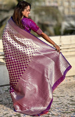 Ideal Purple Color Banarasi Fabric Partywear Saree