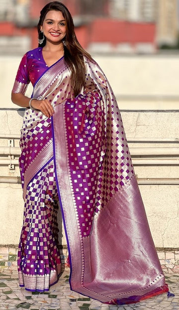 Ideal Purple Color Banarasi Fabric Partywear Saree