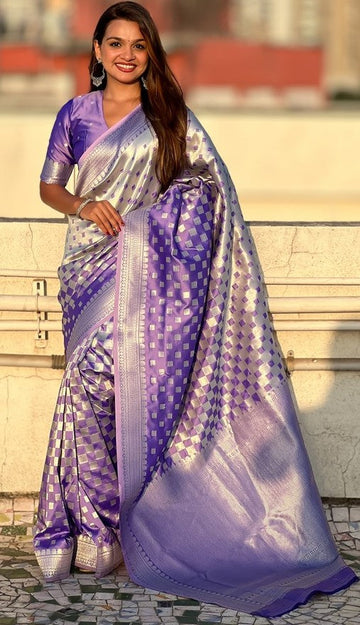 Ideal Purple Color Banarasi Fabric Partywear Saree