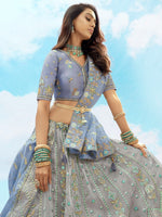 Divine Grey Color Silk Fabric Party Wear Lehenga