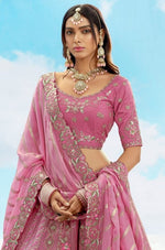 Divine Pink Color Silk Fabric Party Wear Lehenga