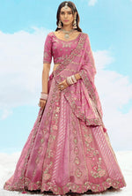 Divine Pink Color Silk Fabric Party Wear Lehenga