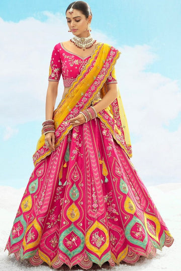 Divine Pink Color Silk Fabric Party Wear Lehenga