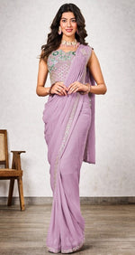 Pretty Pink Color Georgette Fabric Readymade Saree
