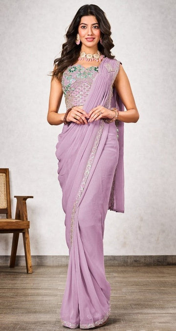 Pretty Pink Color Georgette Fabric Readymade Saree