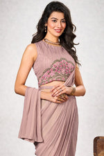 Pretty Pink Color Georgette Fabric Readymade Saree