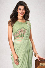 Pretty Green Color Georgette Fabric Readymade Saree