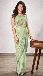 Pretty Green Color Georgette Fabric Readymade Saree