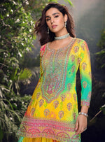 Tasteful Yellow Color Chinon Fabric Plazzo Suit