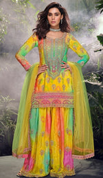 Tasteful Yellow Color Chinon Fabric Plazzo Suit