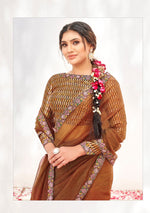 Wonderful Brown Color Silk Fabric Partywear Saree