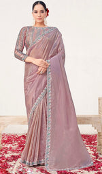 Wonderful Pink Color Silk Fabric Partywear Saree