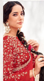 Wonderful Red Color Satin  Fabric Partywear Saree