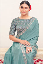 Wonderful Aqua Color  Crepe Fabric Partywear Saree