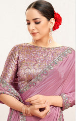 Wonderful Pink Color  Crepe Fabric Partywear Saree