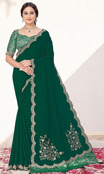 Wonderful Green Color  Crepe Fabric Partywear Saree
