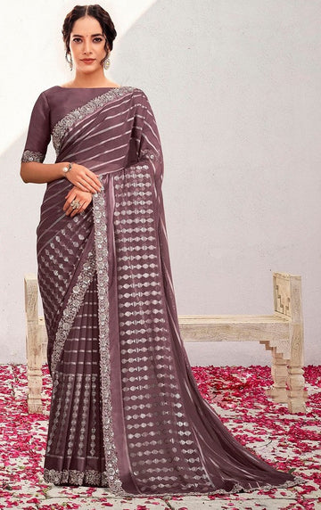 Wonderful Purple Color Georgette  Fabric Partywear Saree