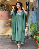 Divine Green Color Chinon Fabric Designer Suit