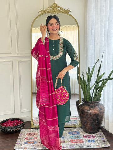Divine Green Color Silk Fabric Designer Suit