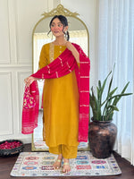 Divine Mustard Color Silk Fabric Designer Suit