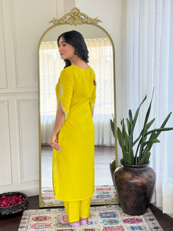 Divine Yellow Color Chanderi Fabric Designer Suit