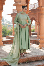Divine Green Color Vichitra Fabric Designer Suit
