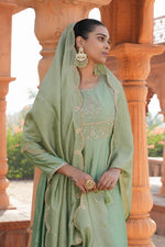 Divine Green Color Vichitra Fabric Designer Suit
