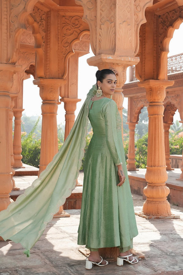 Divine Green Color Vichitra Fabric Designer Suit