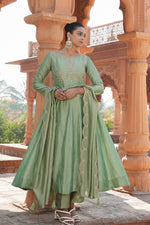 Divine Green Color Vichitra Fabric Designer Suit