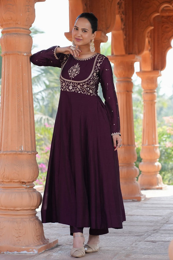 Divine Voilet Color Vichitra Fabric Designer Suit