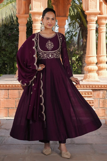 Divine Voilet Color Vichitra Fabric Designer Suit