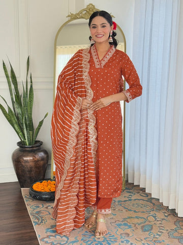 Amazing Orange Color Vichitra Fabric Designer Suit