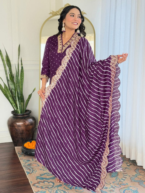 Amazing Wine Color Vichitra Fabric Designer Suit