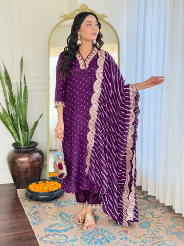 Amazing Wine Color Vichitra Fabric Designer Suit
