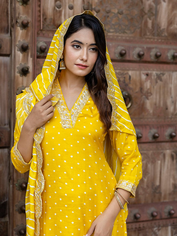 Amazing Yellow Color Vichitra Fabric Designer Suit